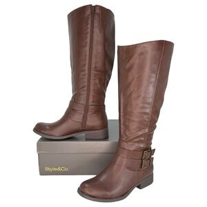 Style & Co Maliaa Brown Faux Leather Wide Calf Knee High Womens Boots Size 6M
